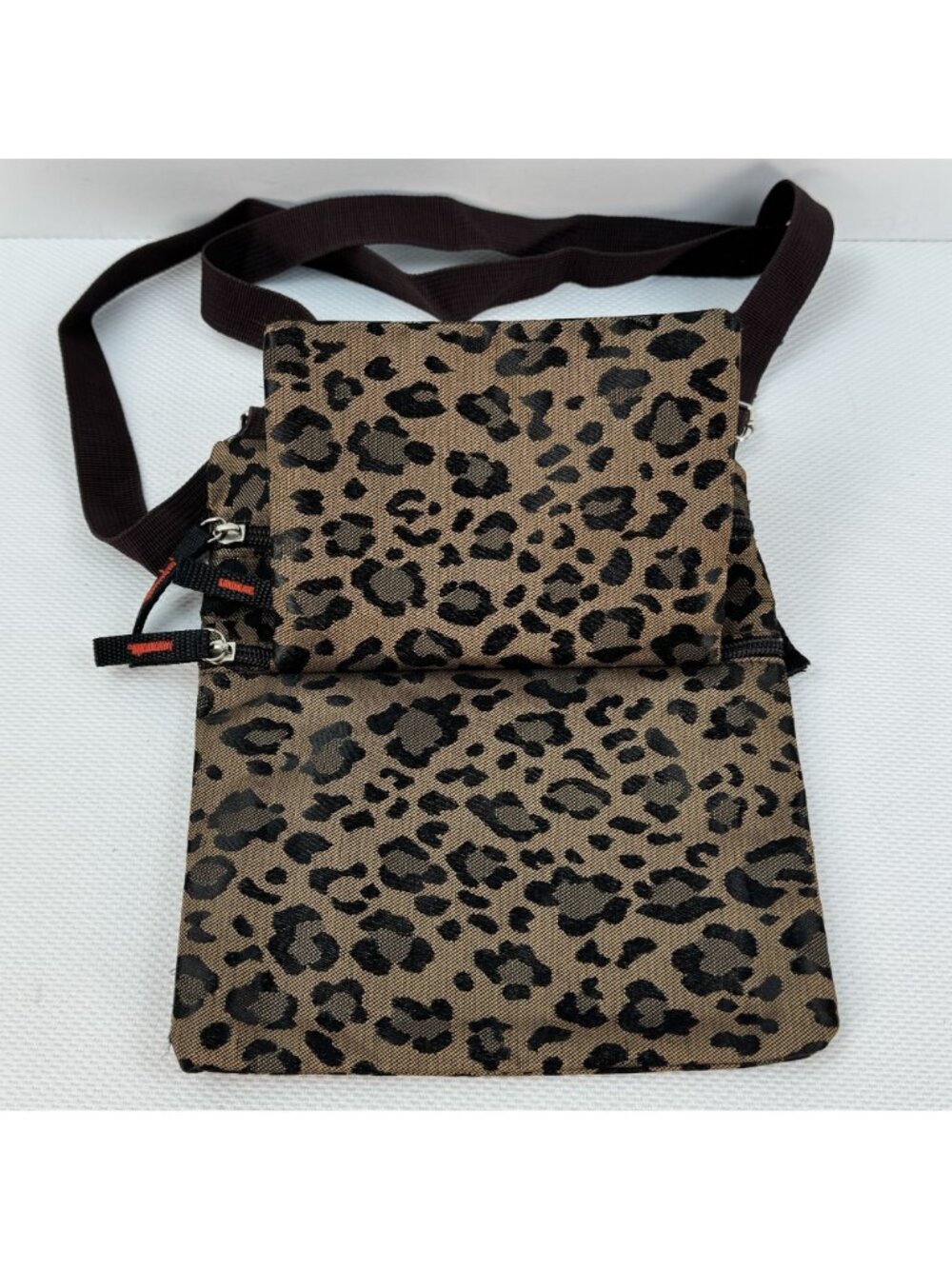 Leopard Print Crossbody Bag Adjustable Strap Multiple Zipper Pockets Purse - Picture 6 of 11